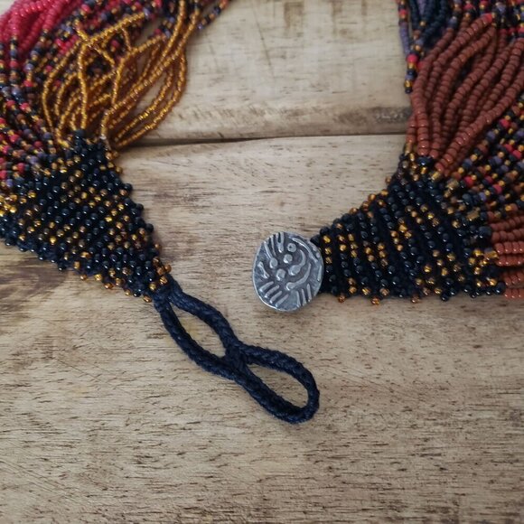 South African Hand Woven Hand Beaded Multistrand Chunky Beaded Twist Necklace - Picture 10 of 12